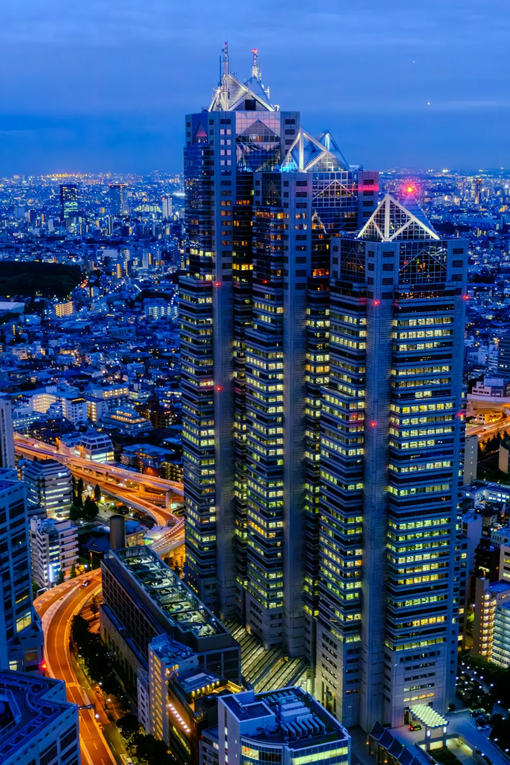 Night-time view across the high-rise buildings of West Shinjuku